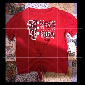 Lucky Brand SS Red Martin Guitar Tee w/Lace Up XS